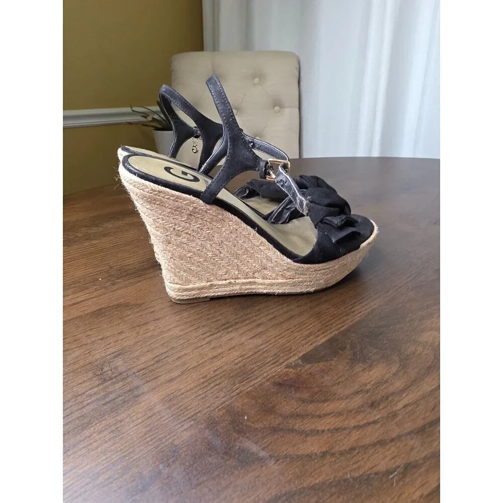 G by‎ Guess platform sandals wedges Black women size 7